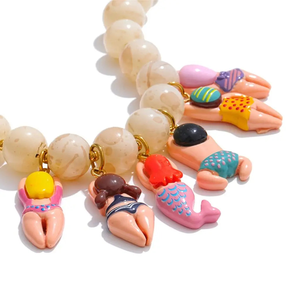 Bikini Doll Pendant Necklace – Handmade Beaded Chain Gift