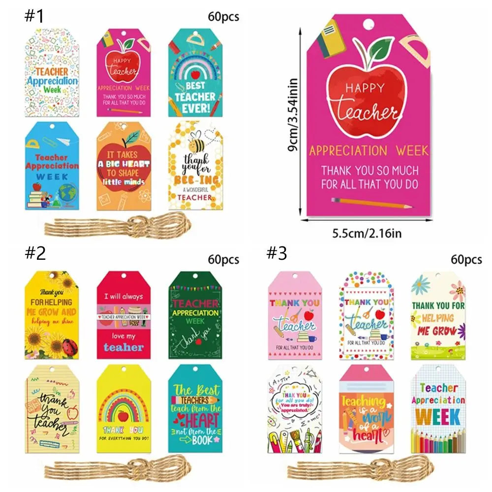 60pcs Teacher Appreciation Gift Tags | Hanging Cards & Cupcake Tags