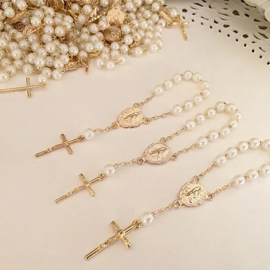 5-Pack Cross Rosary Bracelets | Baptism & Communion Gift Set Religious Bracelet Set Peaceful Pleasures Health and Wellness