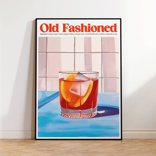 Old Fashioned Cocktail Canvas Wall Art | Minimalist Print Canvas Wall Art Peaceful Pleasures Health and Wellness G4391 30x40cm Metal Framed