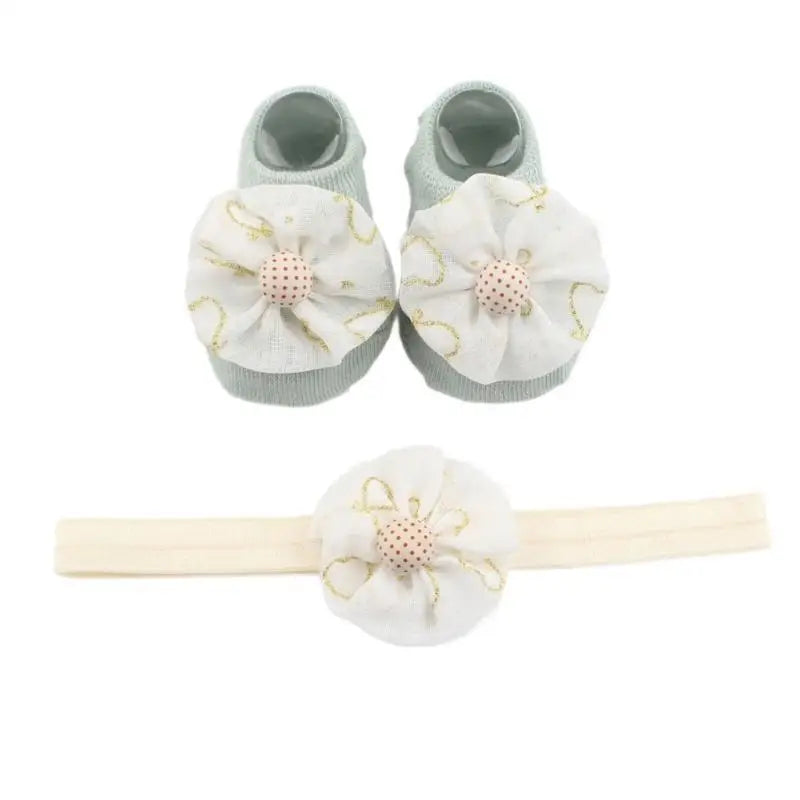 Baby Floral Headband & Socks Set | 0–6 Months Infant Gift