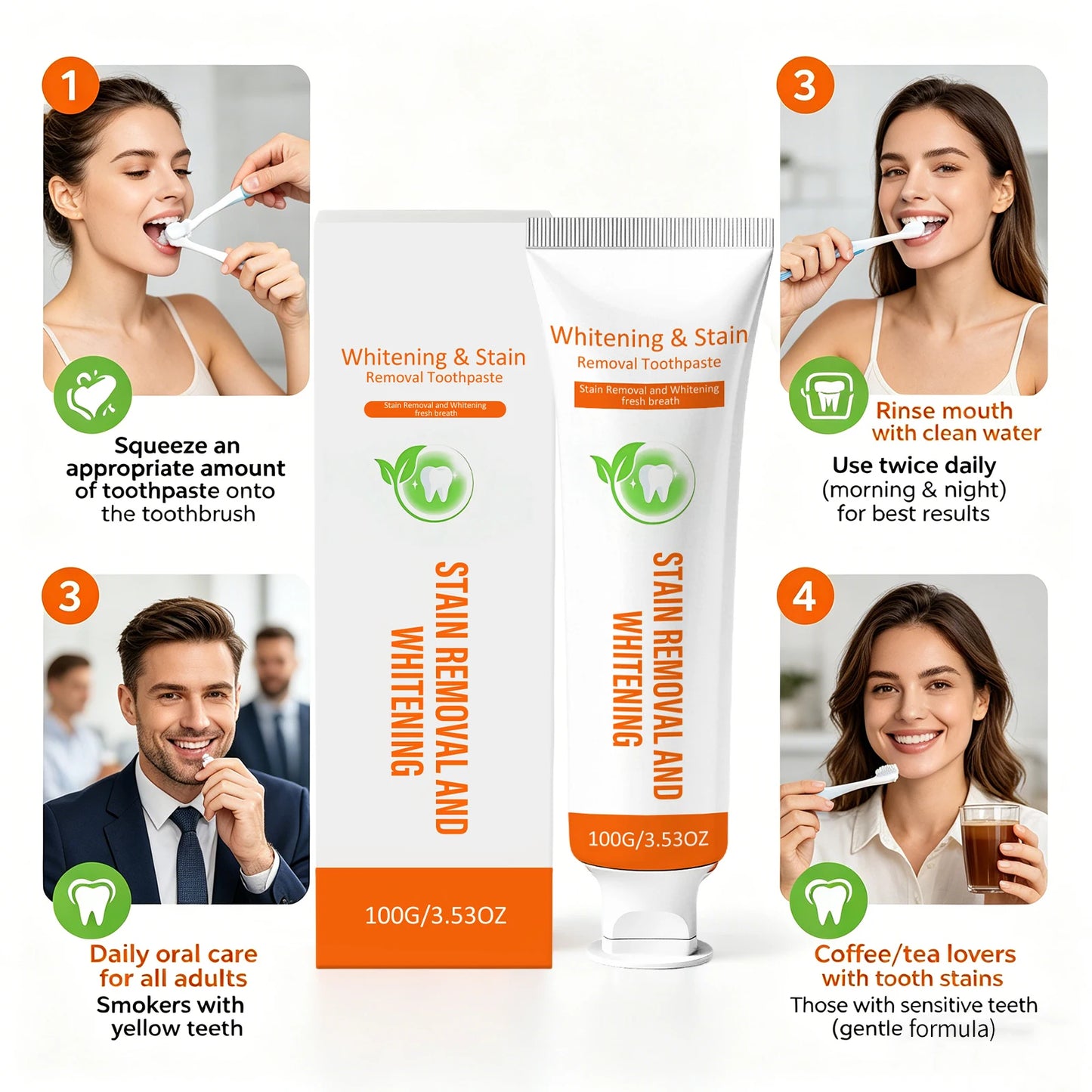 Gentle Cleaning Teeth Toothpaste Teeth Whitening Anti-Yellow Teeth Remove Coffee Stains Fresh Breath Prevent Tooth Decay Peaceful Pleasures Health and Wellness