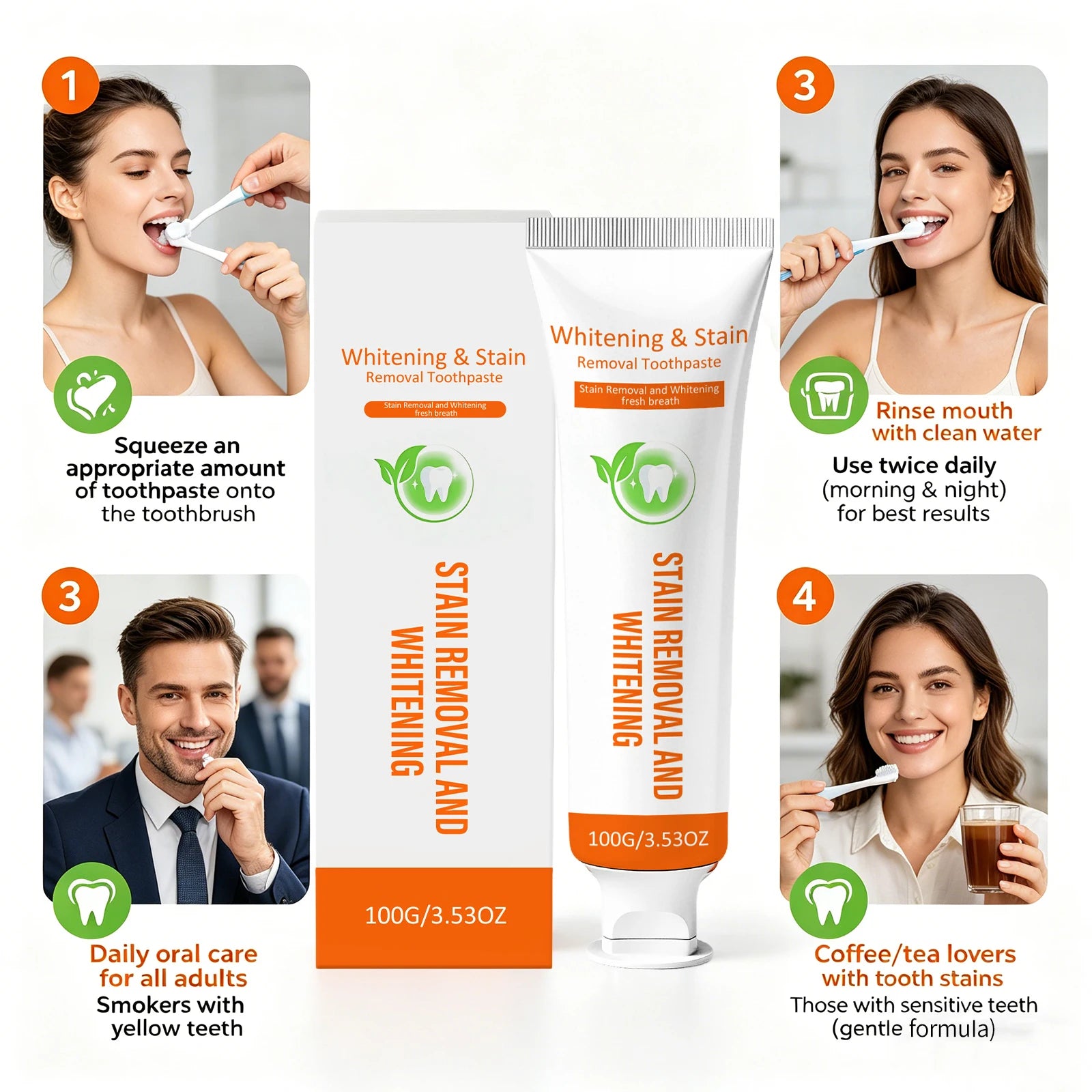 Gentle Cleaning Teeth Toothpaste Teeth Whitening Anti-Yellow Teeth Remove Coffee Stains Fresh Breath Prevent Tooth Decay Peaceful Pleasures Health and Wellness