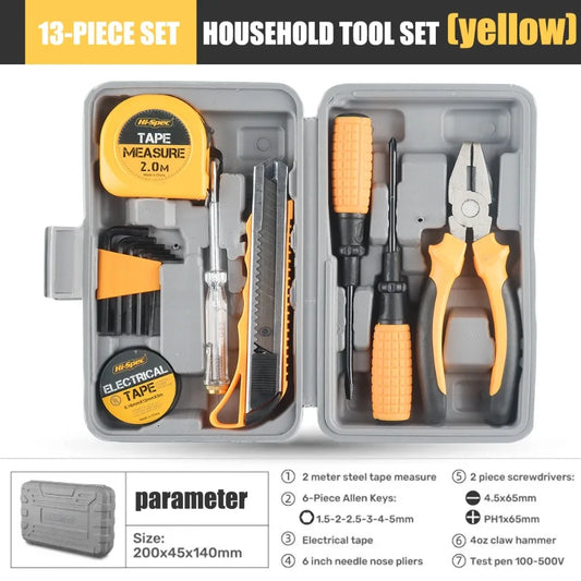 Tool Boxes 13-Piece Compact Home and Office Yellow and Pink DIY Hand Tool Kit Set for Household Improvement Repairs Wire Cutter Peaceful Pleasures Health and Wellness