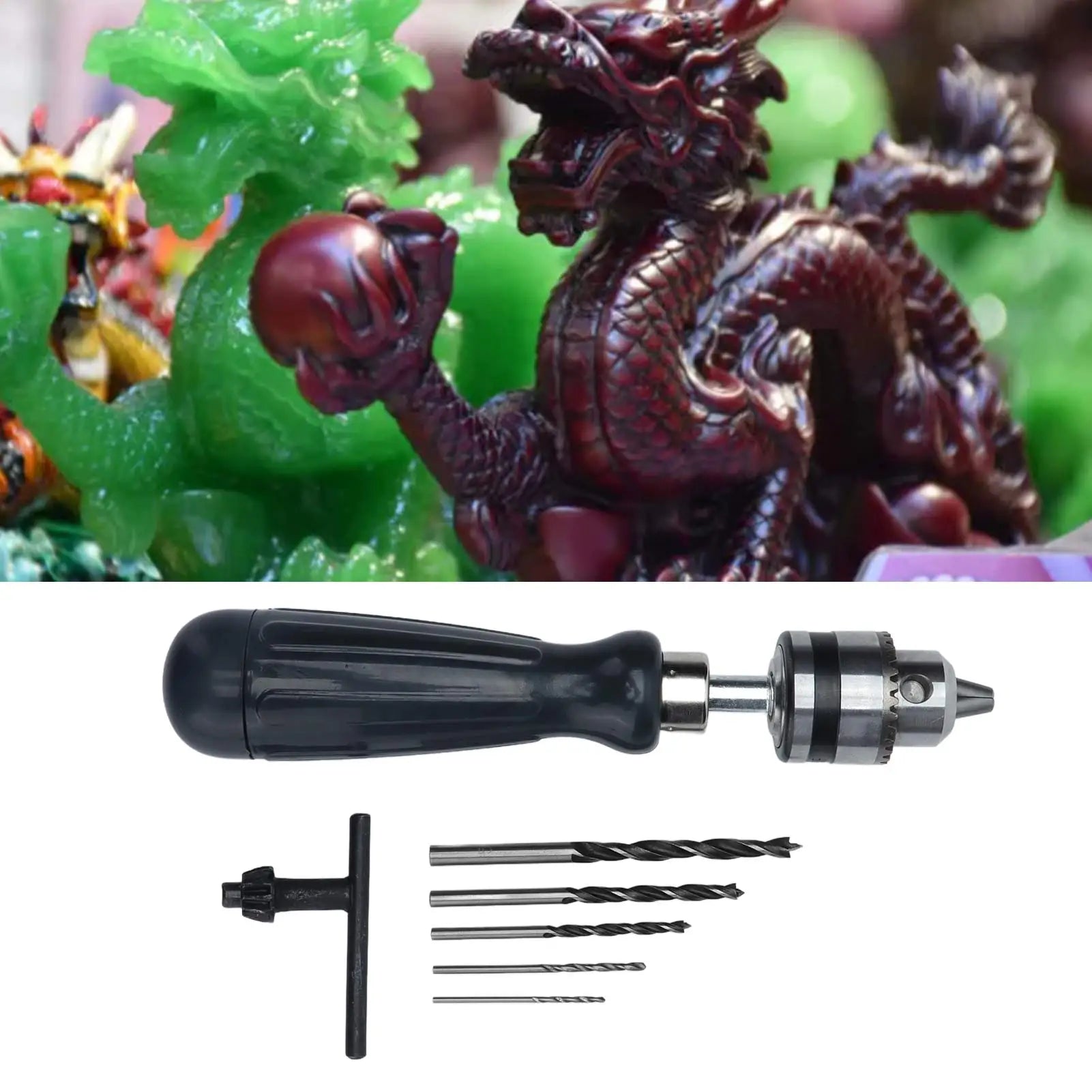 Hand Drill Carbon Steel Manual Crank Drill with Chuck Key and Drill Bit for Plastic Wood Jewelry Resin Nut Mini Hand Drill Peaceful Pleasures Health and Wellness