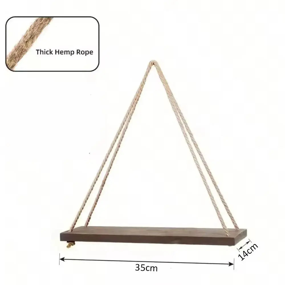 Wooden Hanging Shelf Hemp Rope | Wall Mounted Plant & Décor Tray