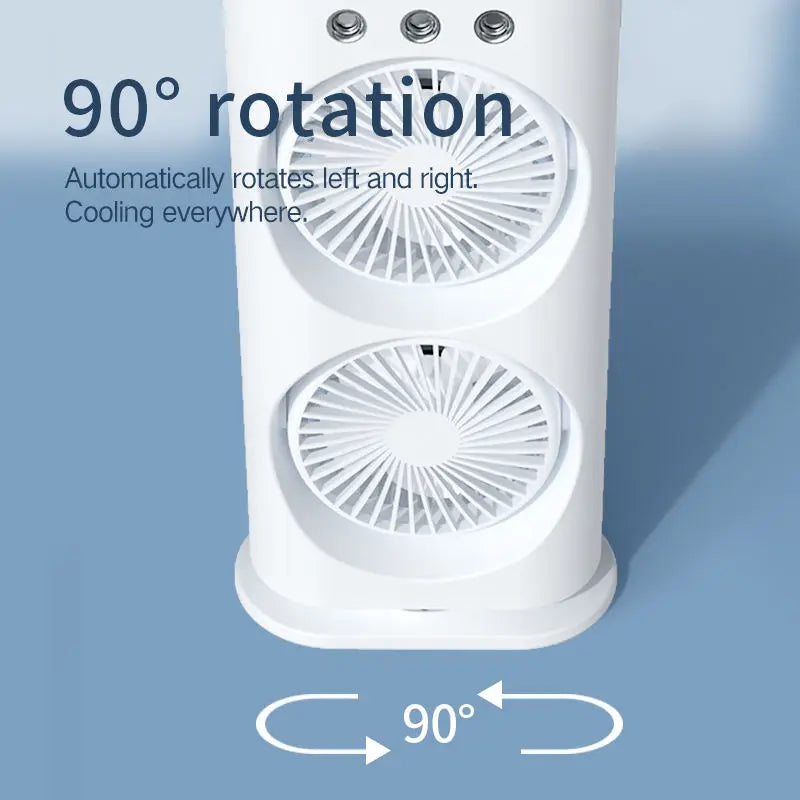 Portable water mist fan, summer mini evaporative air cooler, household double-head water-cooled fan with LED lights Peaceful Pleasures Health and Wellness