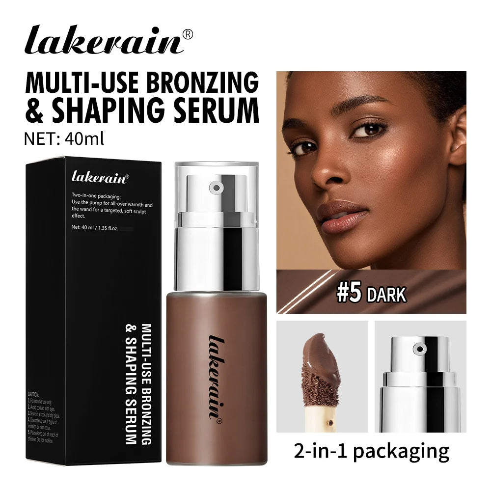 Lakerain Contouring Shaping Serum Long Lasting Nature Bronzing Foundation Deep Moisturizing Brighten Facial Contouring Concealer Peaceful Pleasures Health and Wellness Dark