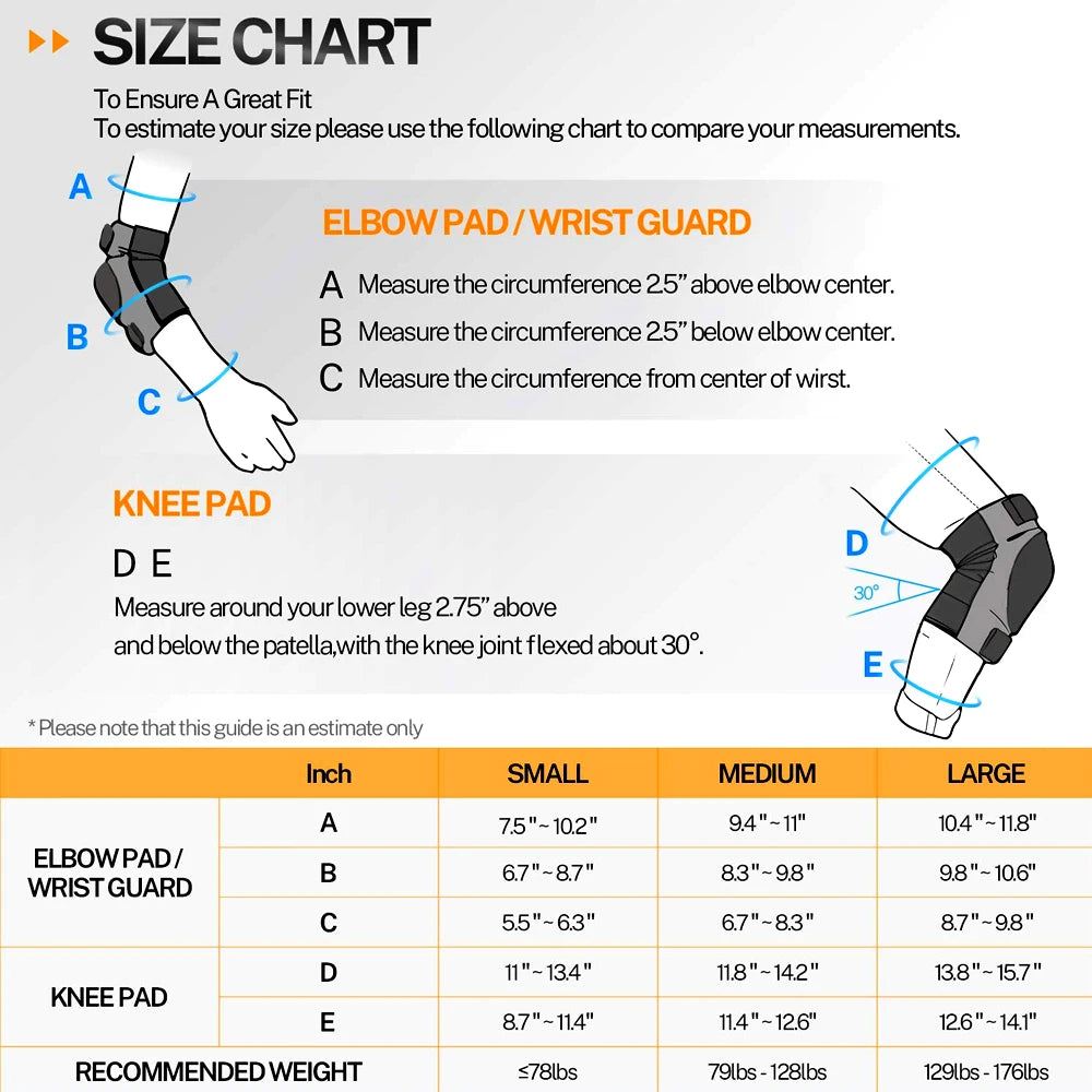 6Pcs/Set Skateboard Elbow & Knee Pads with Wrist Guards,Skate Pads for Youth Adult 6 in 1 Protective Gear Set for Skating Sports Peaceful Pleasures Health and Wellness