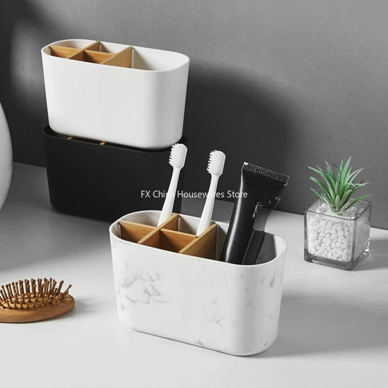 Toothbrush Holder For Electric Brushes Bathroom Counter Organizer With 5 Slots Bamboo For Electric Toothbrushes and Toothpaste Peaceful Pleasures Health and Wellness