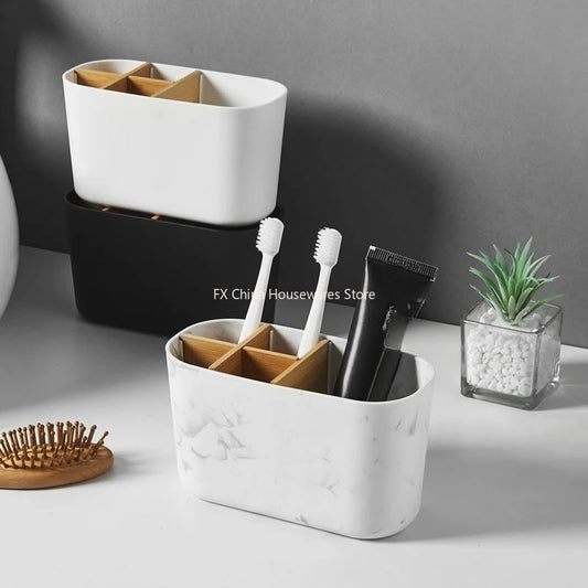 Bamboo Toothbrush Holder for Electric Toothbrushes - 5 Slot Bathroom Counter Organizer with Toothpaste Compartment Peaceful Pleasures Health and Wellness