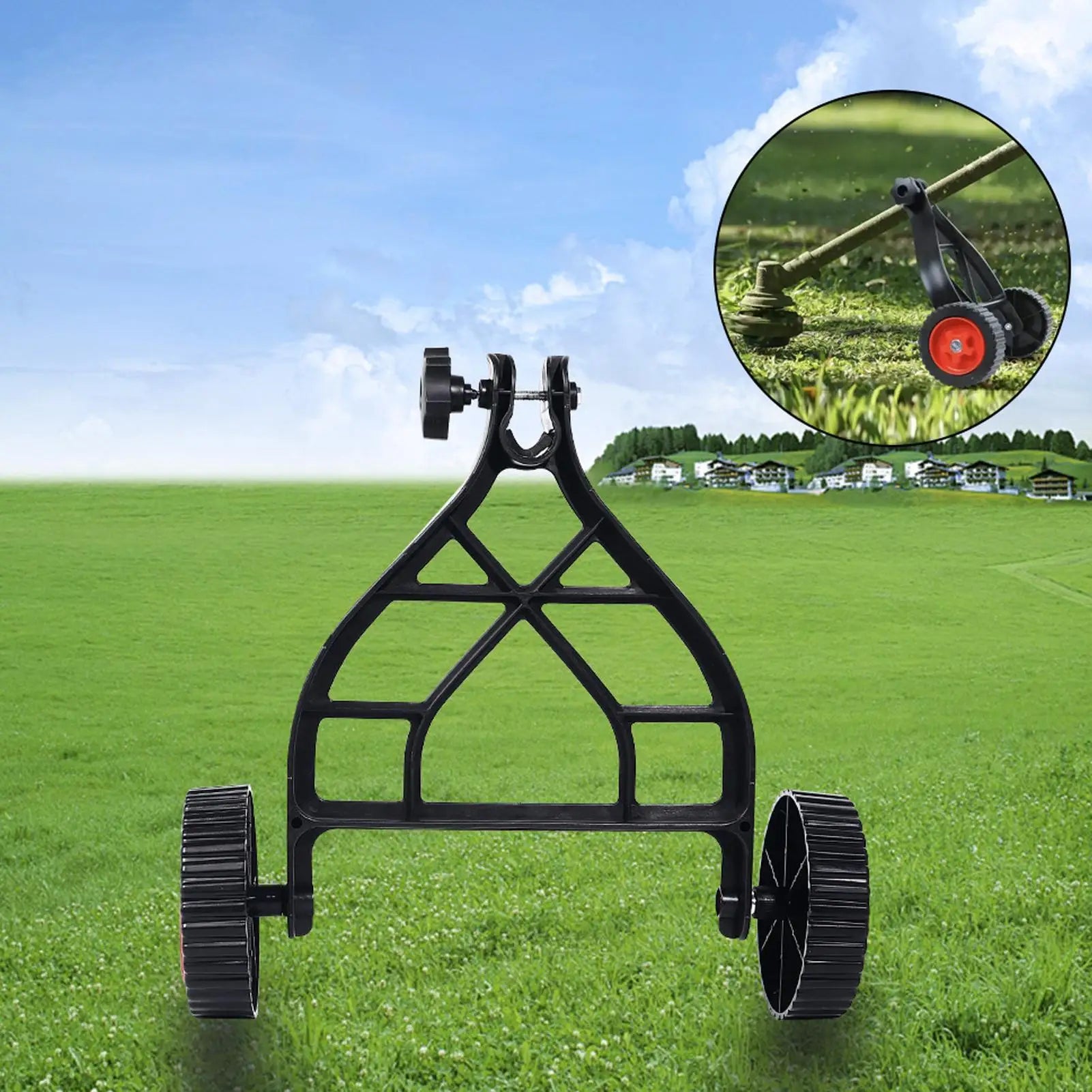 Support Wheels for Trimmer Auxiliary Wheels Trimmer Support Brush Cutter Wheel Mower Attachment Adjustable Grass Cutter Holder Peaceful Pleasures Health and Wellness
