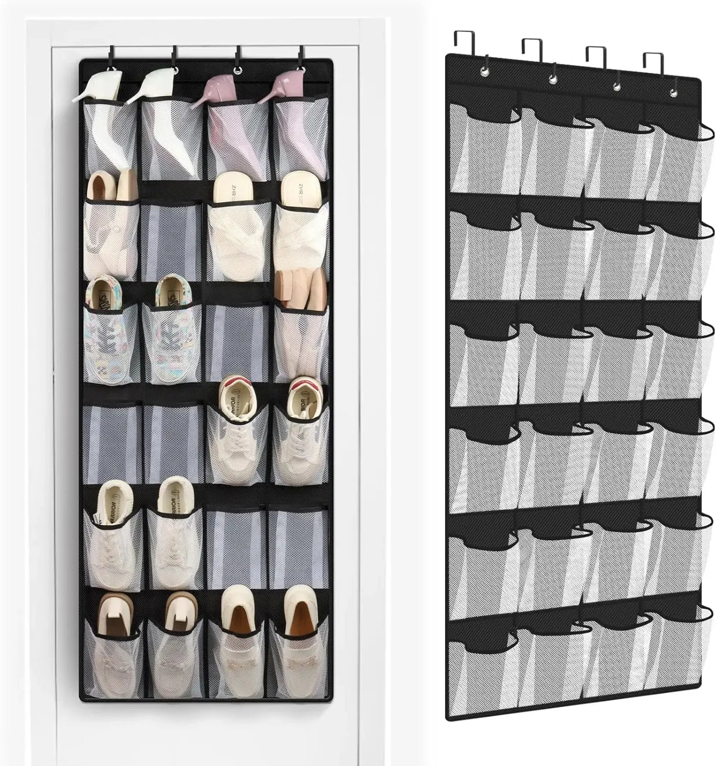 24-Pocket Over Door Shoe Organizer, Mesh Hanging Storage for Closet, Black, Space-Saving Design Peaceful Pleasures Health and Wellness United States