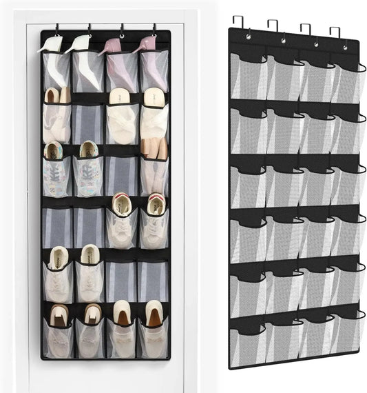 24-Pocket Over Door Shoe Organizer, Mesh Hanging Storage for Closet, Black, Space-Saving Design Peaceful Pleasures Health and Wellness United States