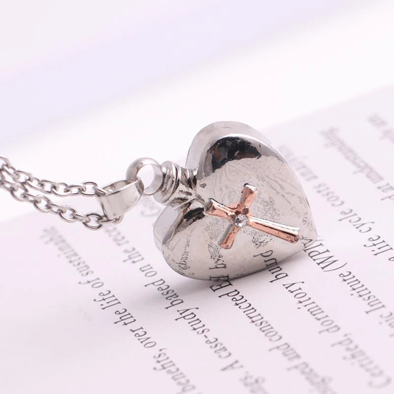Cross Heart Cremation Urn Necklace | Ash Keepsake Pendant