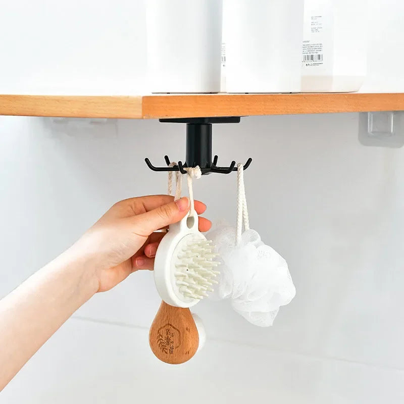 Kitchen Hooks Rotating Storage Rack Without Punching Wall-Mounted Kitchenware Supplies Gods Multifunctional Shelves Peaceful Pleasures Health and Wellness