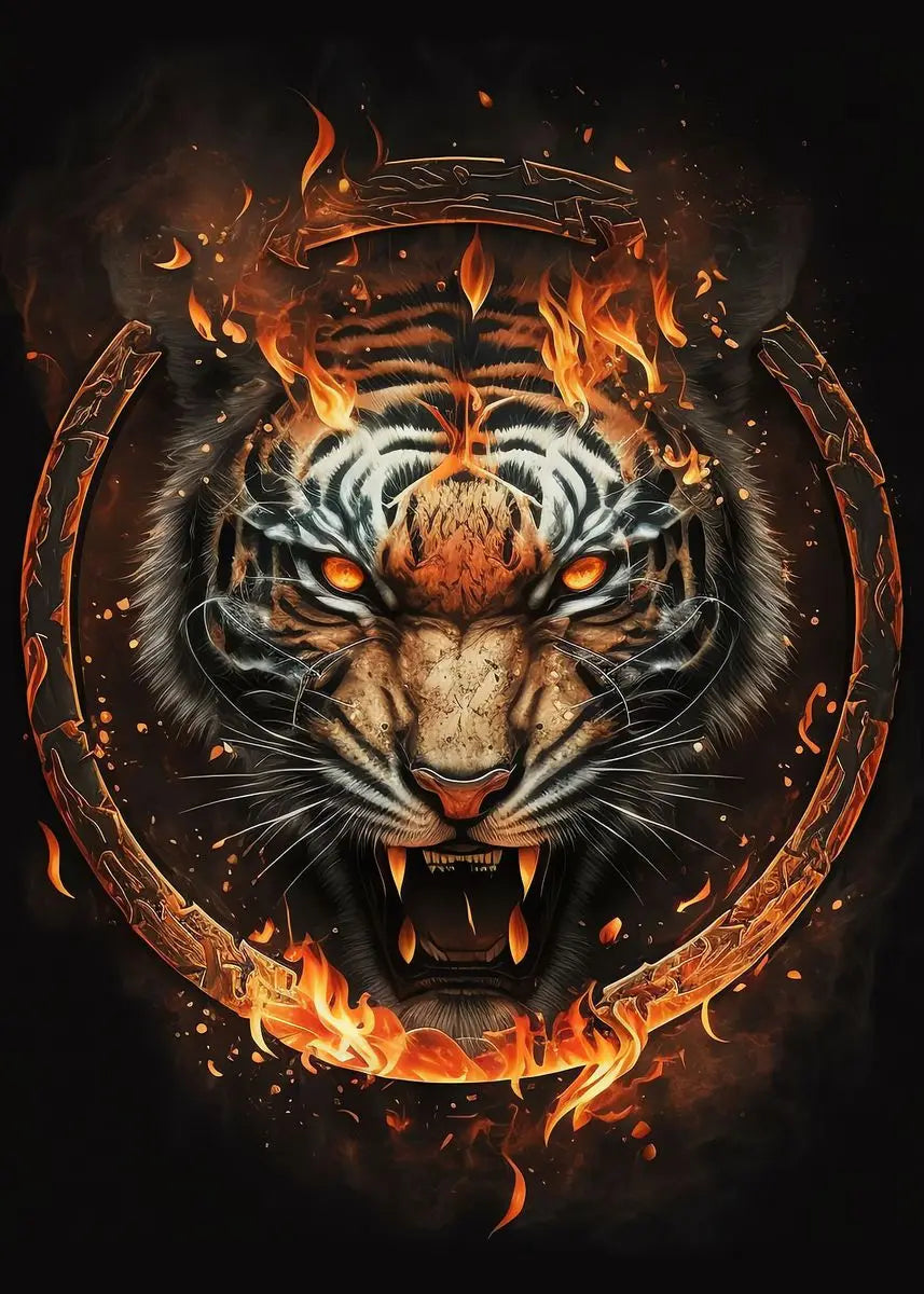 Fire Tiger Lion Wolf Canvas Wall Art | Wild Animals Poster