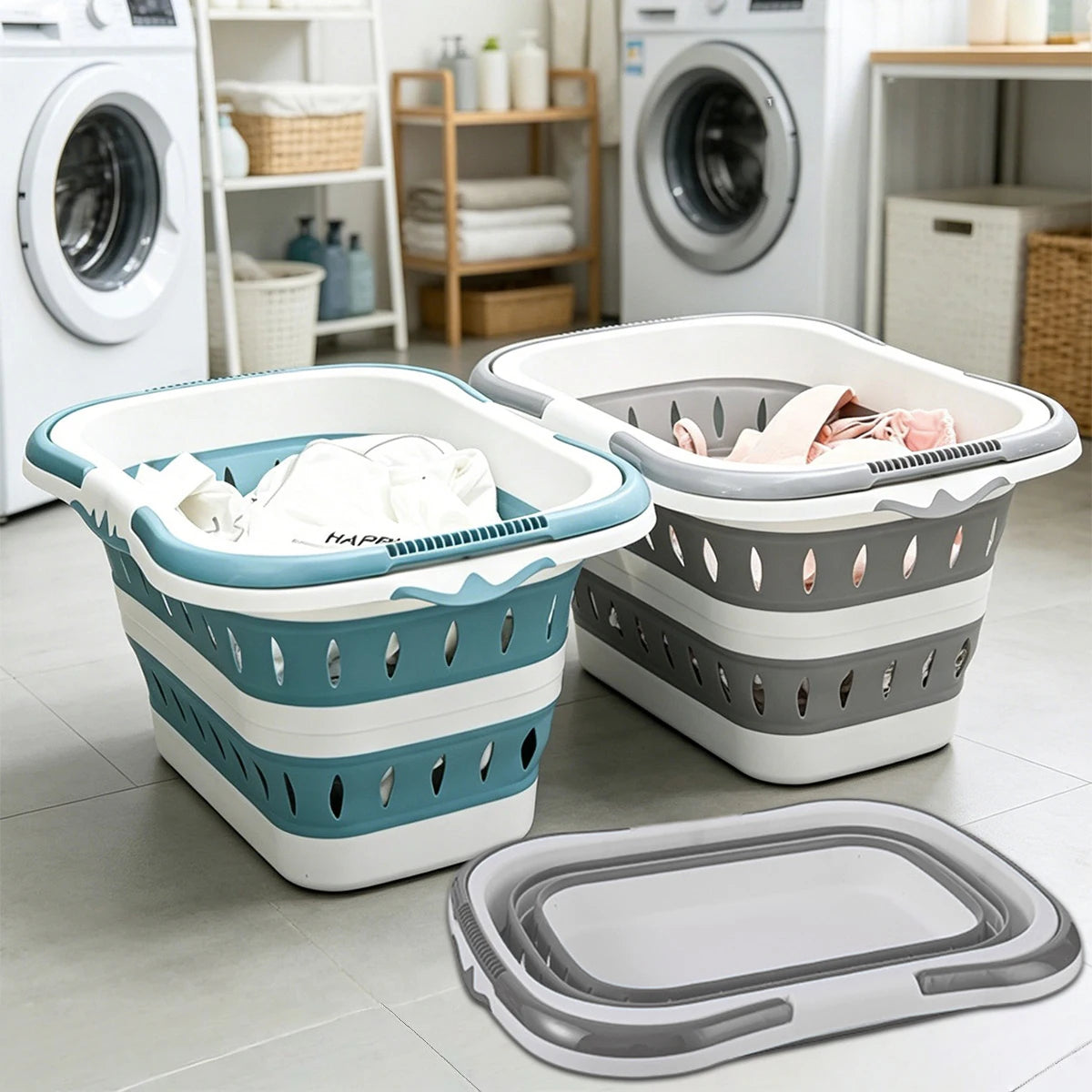 Foldable Collapsible Oval Laundry Basket | Portable Washing Tub Collapsible Laundry Basket Peaceful Pleasures Health and Wellness