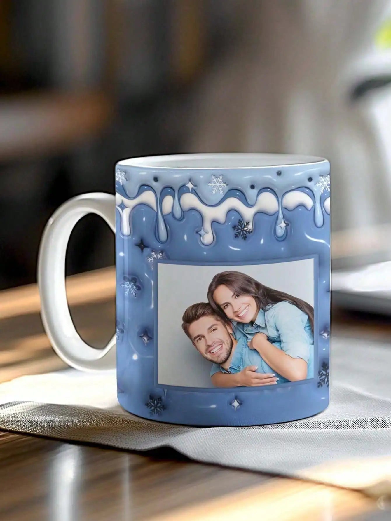1pc Custom Couple Photo Mug 3D Inflated Effect Personalized Coffee Cup Gift For Him Her Boyfriend Girlfriend Valentine Birthday Peaceful Pleasures Health and Wellness