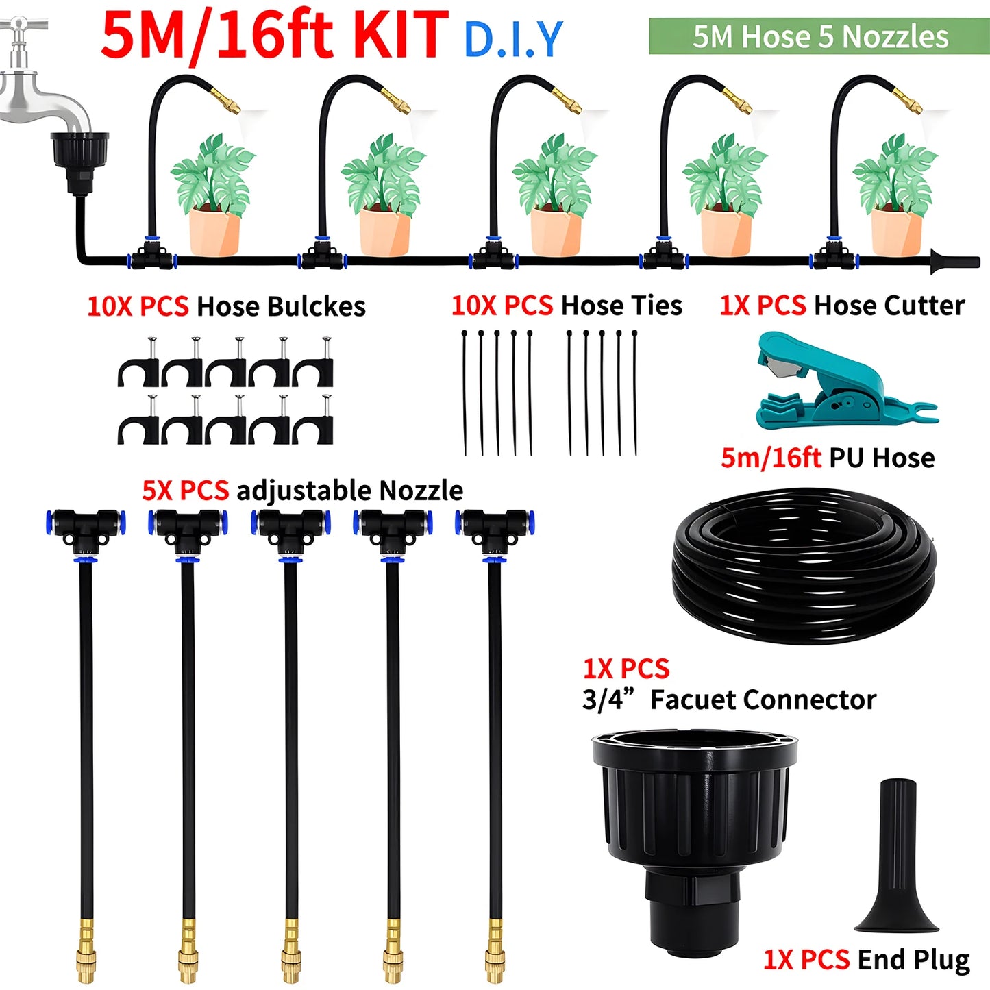 DIY Free Bending Universal Spray Kit For Greenhouse Garden Flowers Plant Watering Irrigation Patio Misting Cooling System Peaceful Pleasures Health and Wellness DIY 5M