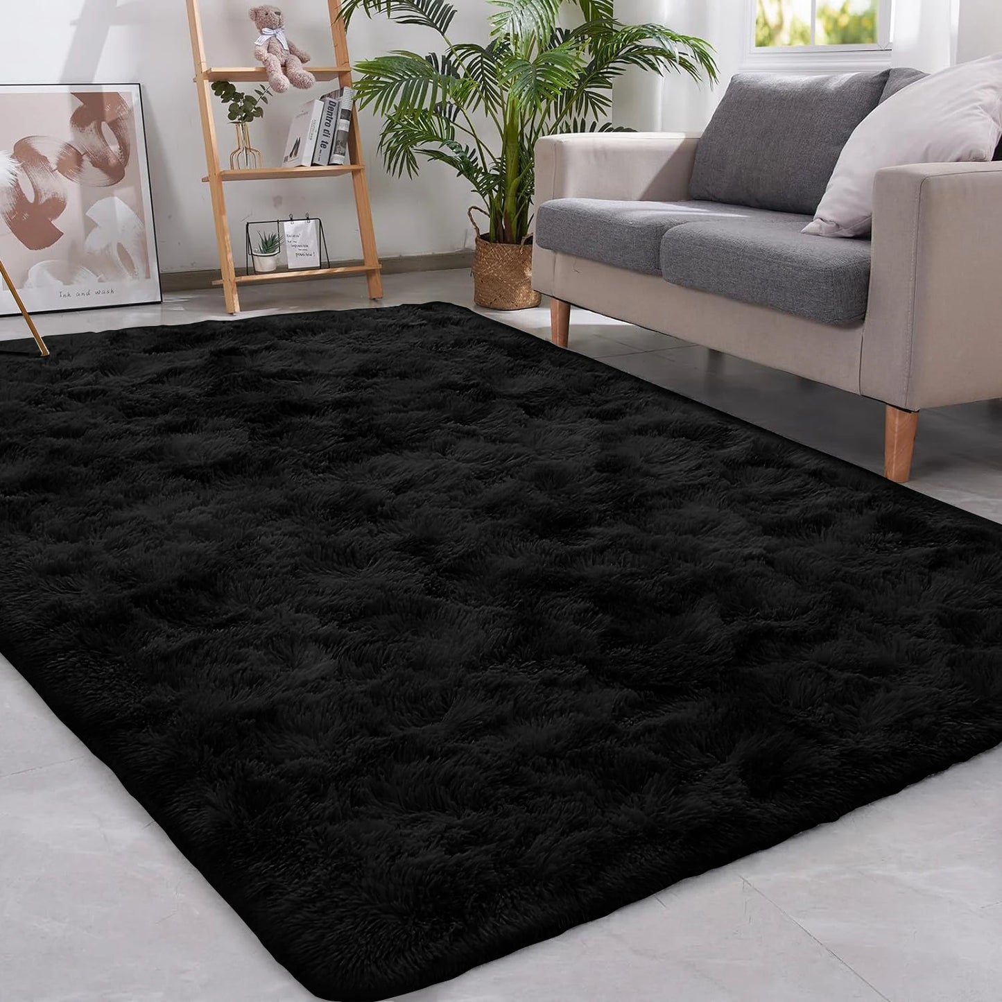 Rugs 160x230cm 120x160cm Soft Fluffy Area Rugs for Bedroom Living Room Dorm Nursery Kid Washable Rug Antiskid Shaggy Rug Carpets Peaceful Pleasures Health and Wellness Black 50x80cm