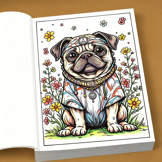 Adorable Pug Dog Coloring Book 28 Pages Cute Cartoon Illustrations Peaceful Pleasures Health and Wellness