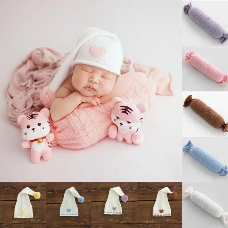 Newborn Baby Photo Props – Beanie Hat & Posing Pillow (0–6M)