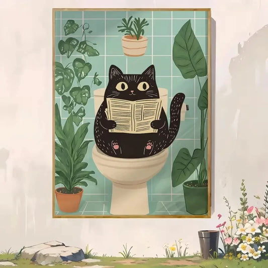 A Funny Bathroom Cat Mural, Paired With Plants And Flowers, Is Perfect For Decorating The Walls Of Living Rooms And Bedrooms Peaceful Pleasures Health and Wellness