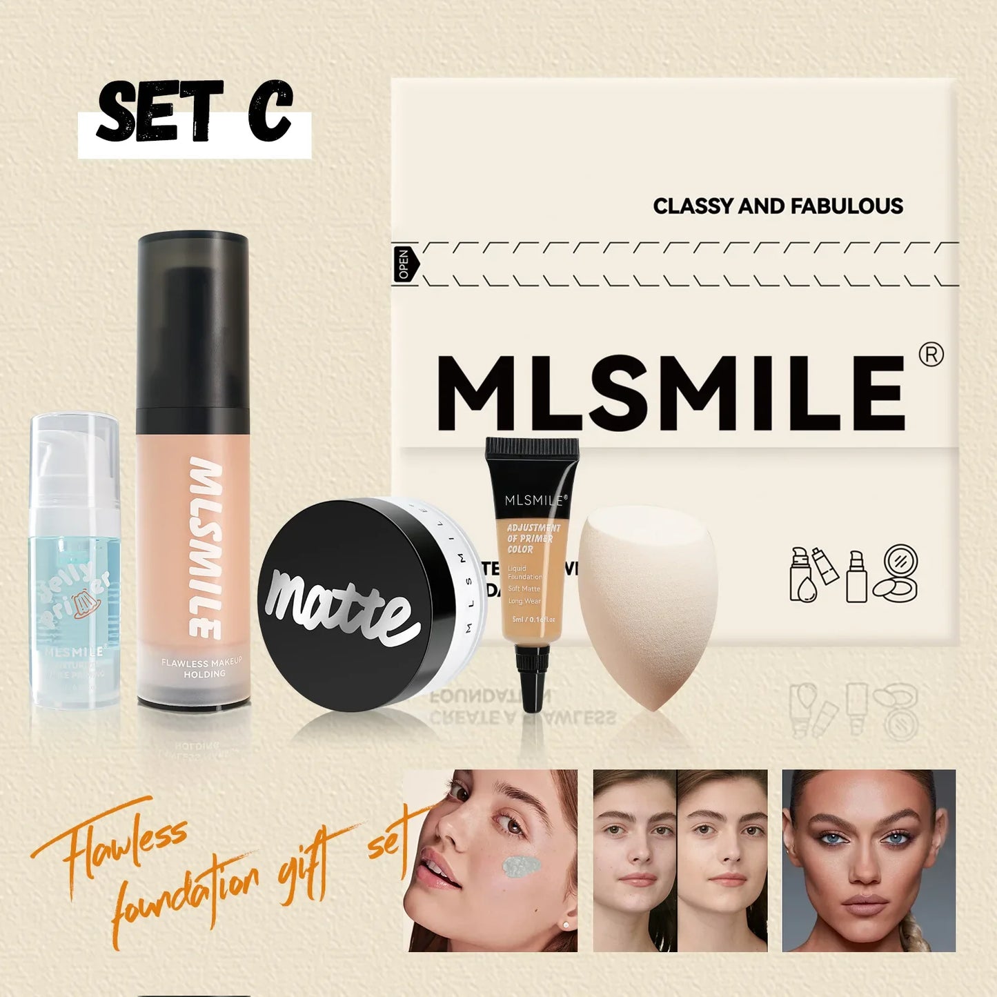 MLSMILE Makeup Set – Primer, Foundation, Concealer & Powder