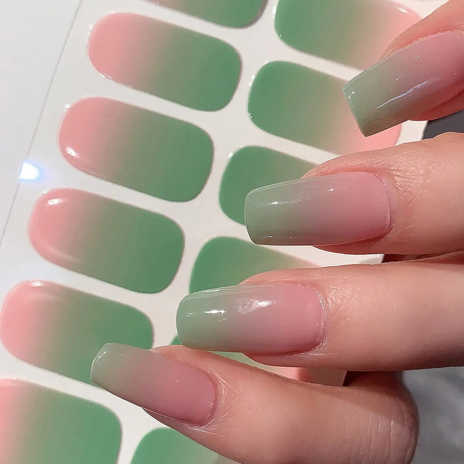1 Sheet Semi Cured Wrap Gradient Nail Sticker Multi Color Solid Gel Full Cover Slider No Need UV Lamp Cured Fast Gel Nail Decal Peaceful Pleasures Health and Wellness