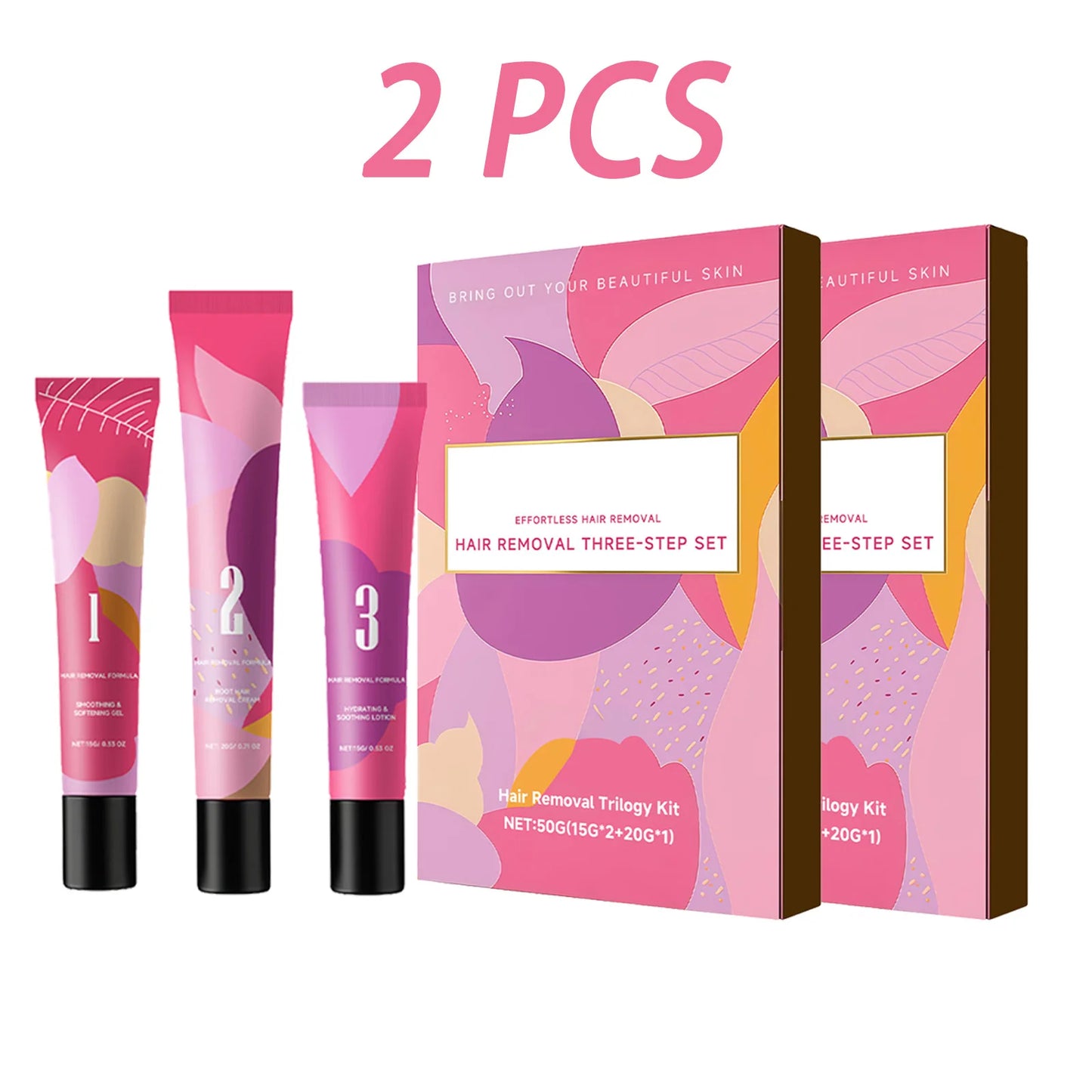 Facial Hair Removal 3-Step Kit | Sensitive Skin, 50g Hair Removal Cream Kit Peaceful Pleasures Health and Wellness 2pcs Boxed