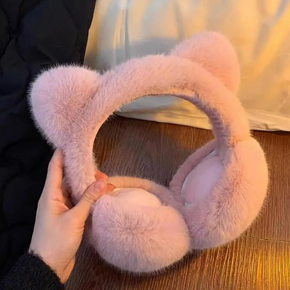 Cute Cat-ear Plush Ear Protectors Winter Students Cycling Keeping Warm Protecting Ears Windproof and Cold-proof Ear Coverings Peaceful Pleasures Health and Wellness pink