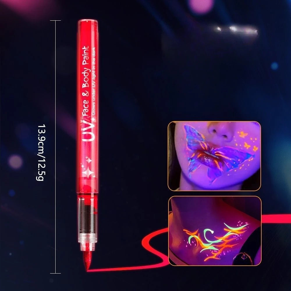 Glow in The Dark Face Paint Markers, UV Neon Body Paint Pens, Waterproof & Skin-Safe Blacklight Tattoo Markers, Washable Peaceful Pleasures Health and Wellness Red-3pcs