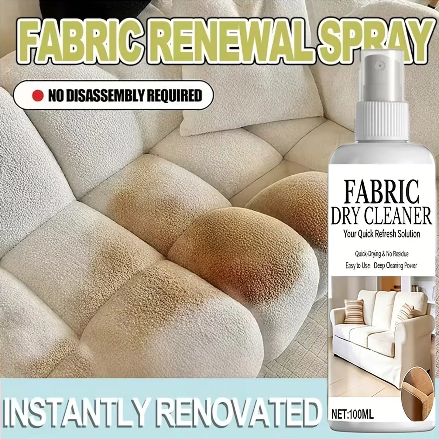 100ml Fabric Dry Cleaner Spray – Quick-Dry Stain Remover