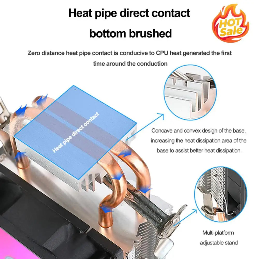 VODOOL 90mm RGB CPU Air Cooler – Dual Heat Pipes, Intel & AMD