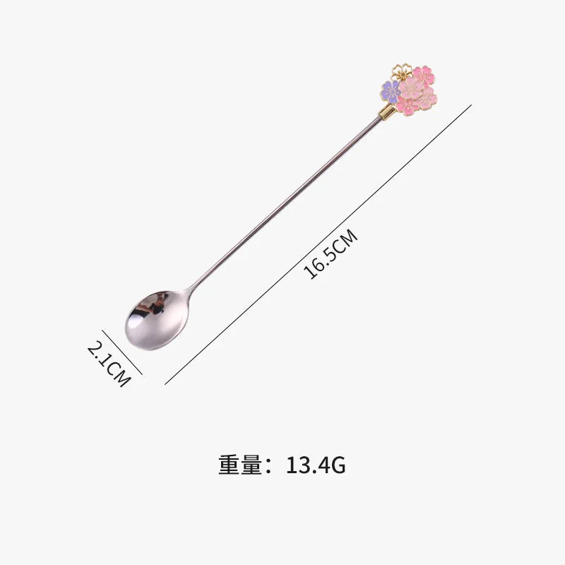 Cherry Blossom Spoon Fork Stainless Steel Coffee Kitchen Star Long