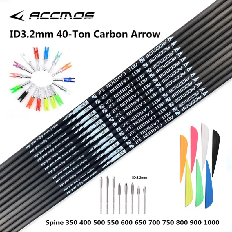 ACCMOS 30- ID Pure Carbon Arrow Ready Made Archery Shoot Hunting