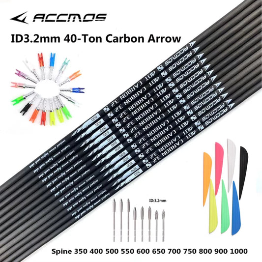 ACCMOS 30- ID Pure Carbon Arrow Ready Made Archery Shoot Hunting Peaceful Pleasures Health and Wellness Sp1000