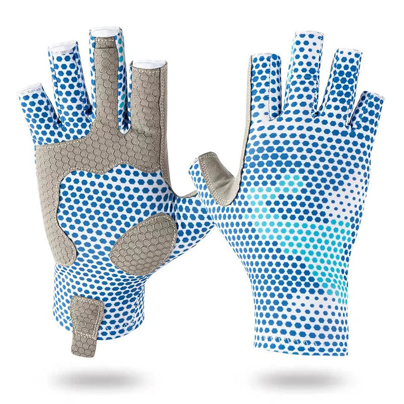 Fishing Gloves UV-resistant and Anti-slip Gloves Sun-protective Half-finger Outdoor Sea Fishing Sports Gloves Peaceful Pleasures Health and Wellness Honeycomb blue M