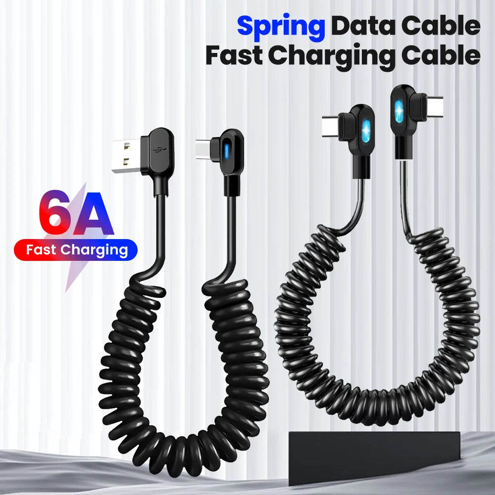 6A Fast Charging Coiled USB C Cable Dual Elbow Retractable Spring Type C Data Cord 1.5M Stretchable for iPhone Samsung Xiaomi Peaceful Pleasures Health and Wellness