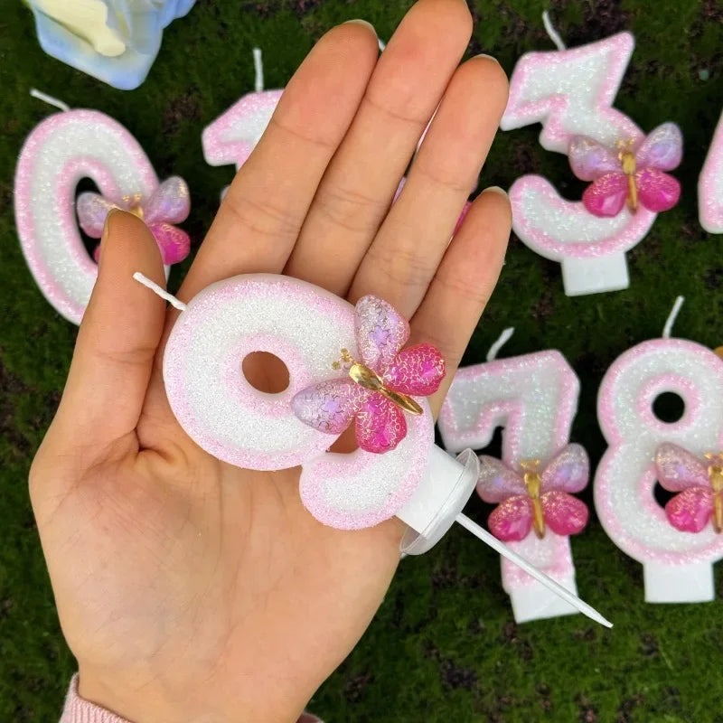 Number 1-9 Birthday Candle Cake Topper Colours Creative Candle Cute Pink Butterfly Digital Candle Birthday Wedding Party Decor Peaceful Pleasures Health and Wellness