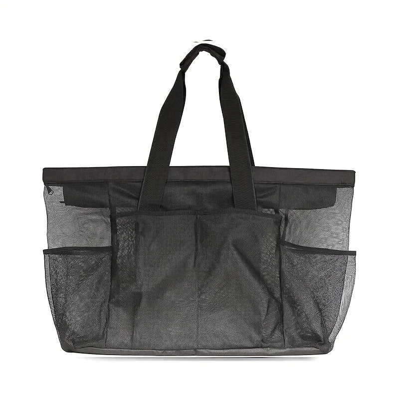 Extra Large Beach Bag - Lightweight, waterproof, foldable, with mesh straps, zippered pockets and fixed shoulder straps Peaceful Pleasures Health and Wellness C793-Black