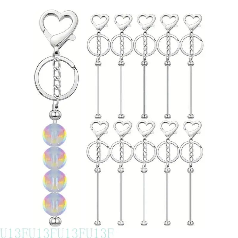 10-Pack Silver Heart Beadable Keychains | DIY Christening Gift