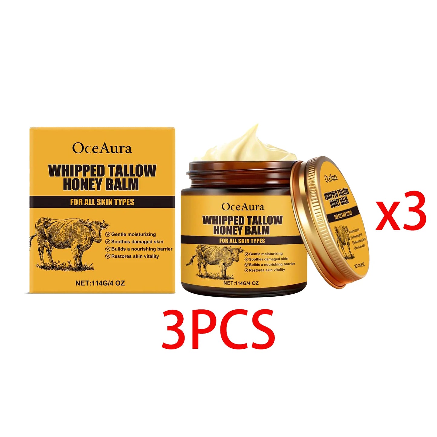 OceAura Beef Tallow & Honey Balm | Deep Hydrating Face Cream