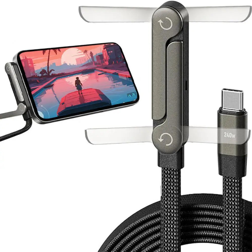 240W USB-C Fast Charging Cable with Foldable Phone Stand