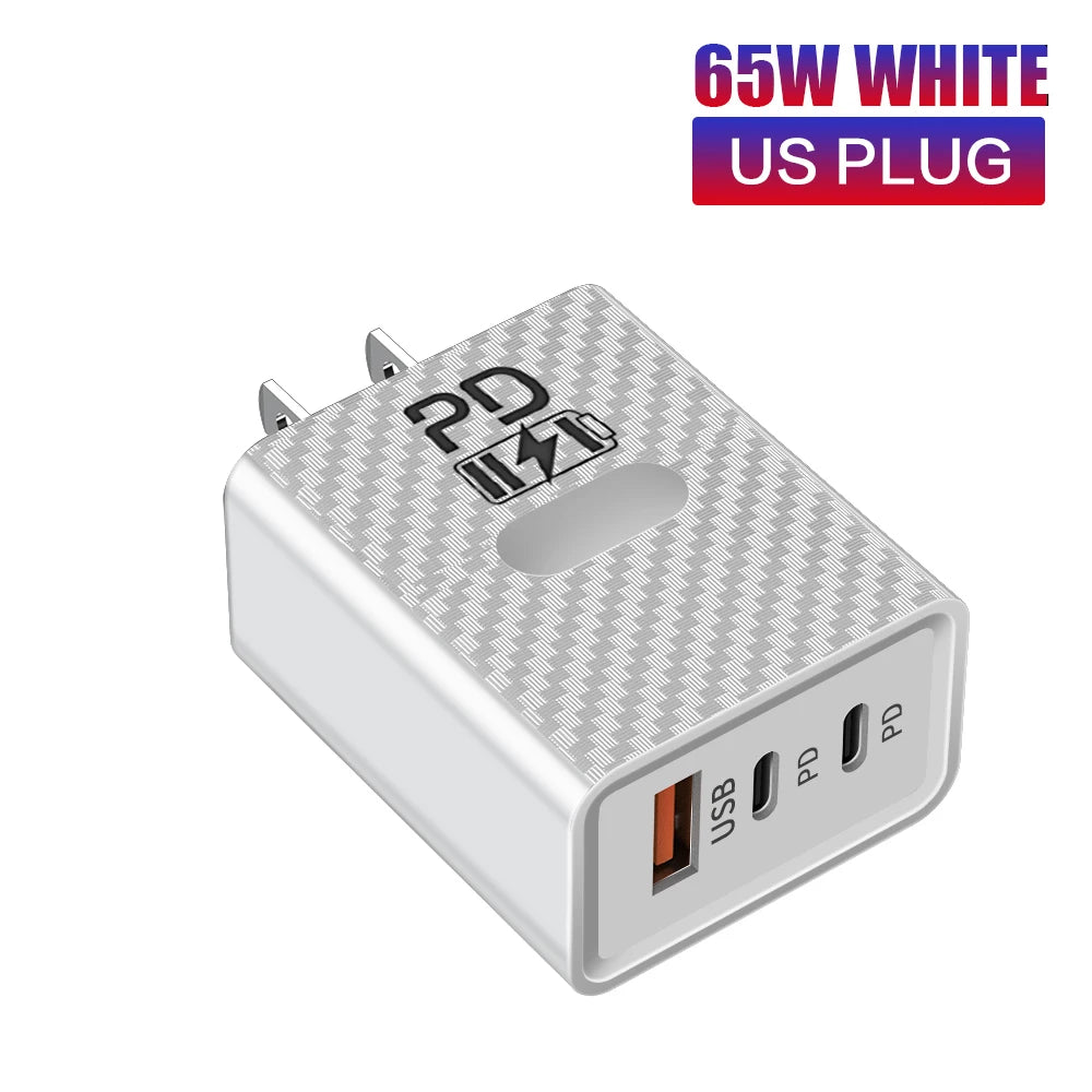 65W USB-C Fast Charger Dual Port PD 3.0 & QC 3.0 Wall Adapter Peaceful Pleasures Health and Wellness US White