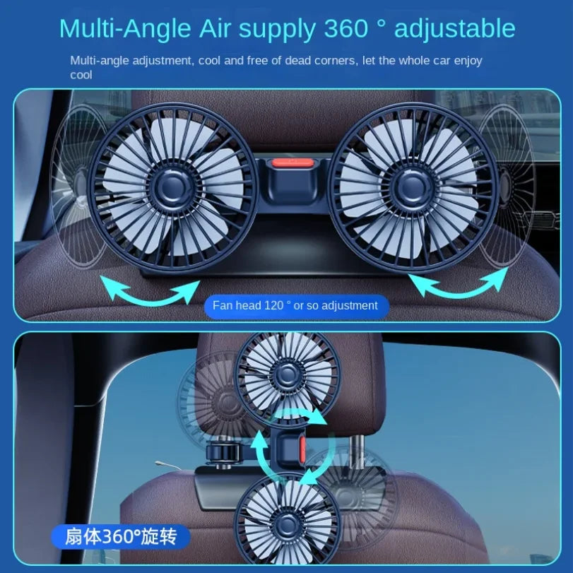 3-Speed USB Car Seat Cooling Fan | Dual Head 360° Rotation