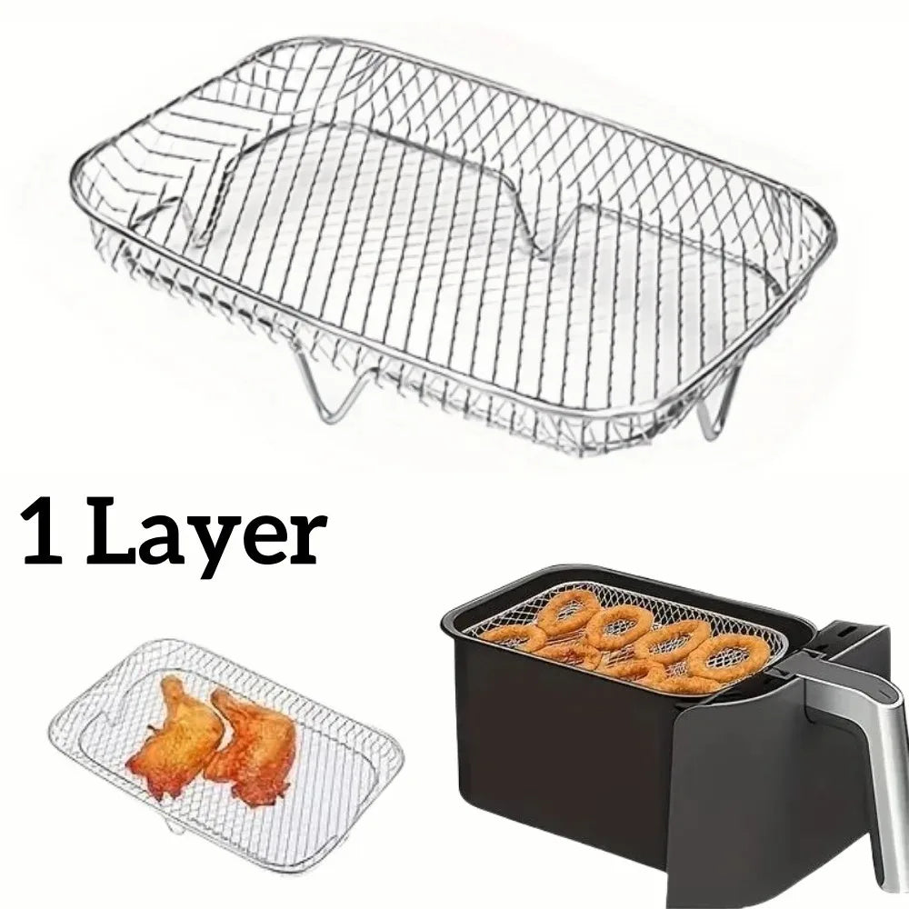 1–3 Layer Stackable Air Fryer Rack Set | 304 Stainless Steel Square Dehydrator Racks