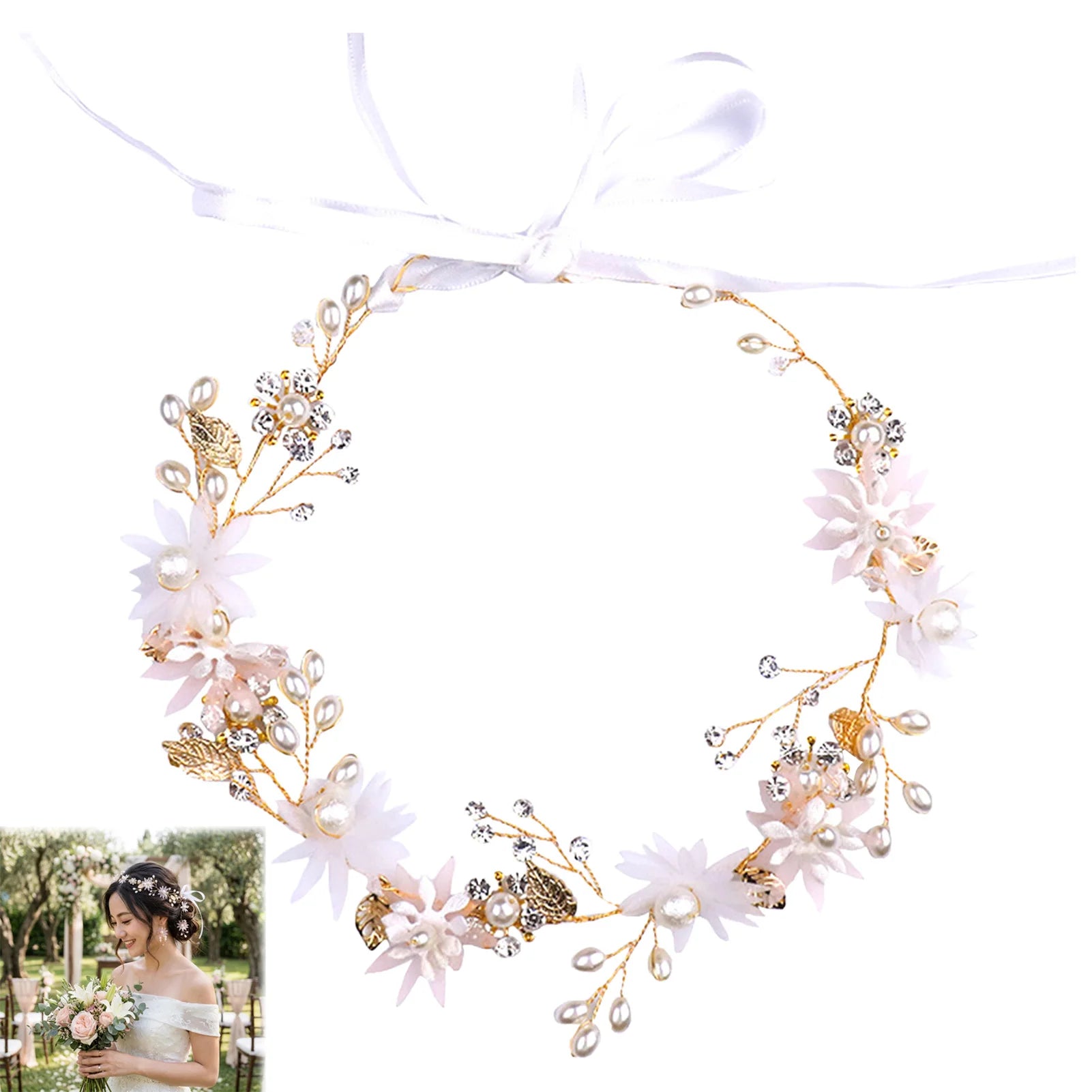 Bridal Hair Accessories Set Pink Flower Headband And Hairpin For Wedding Dress Peaceful Pleasures Health and Wellness