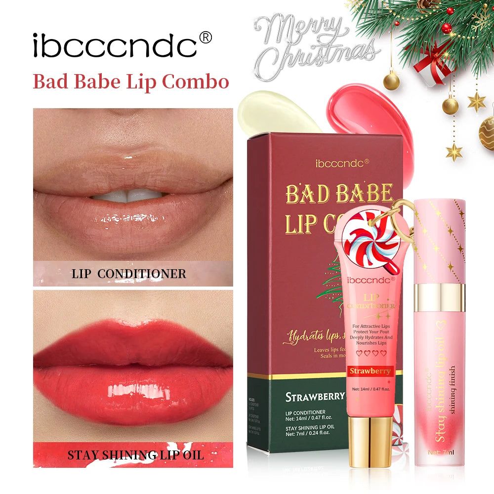Lip Stain and Lip Oil Set Strawberry Taste Water Based Glossy Gel Hydrating Moisturizing Women Lips Makeup Cosmetic Christmas Peaceful Pleasures Health and Wellness 1set